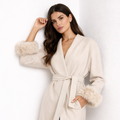 Vanessa Ivory Fox Fur Trim Long Coat