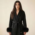Serena Noir Long Coat with Fox Fur Coat
