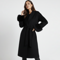 Serena Noir Long Coat with Fox Fur Coat