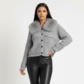 Knightsbridge Grey Fur Collar Knit Jacket