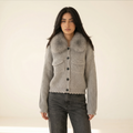 Knightsbridge Grey Fur Collar Knit Jacket